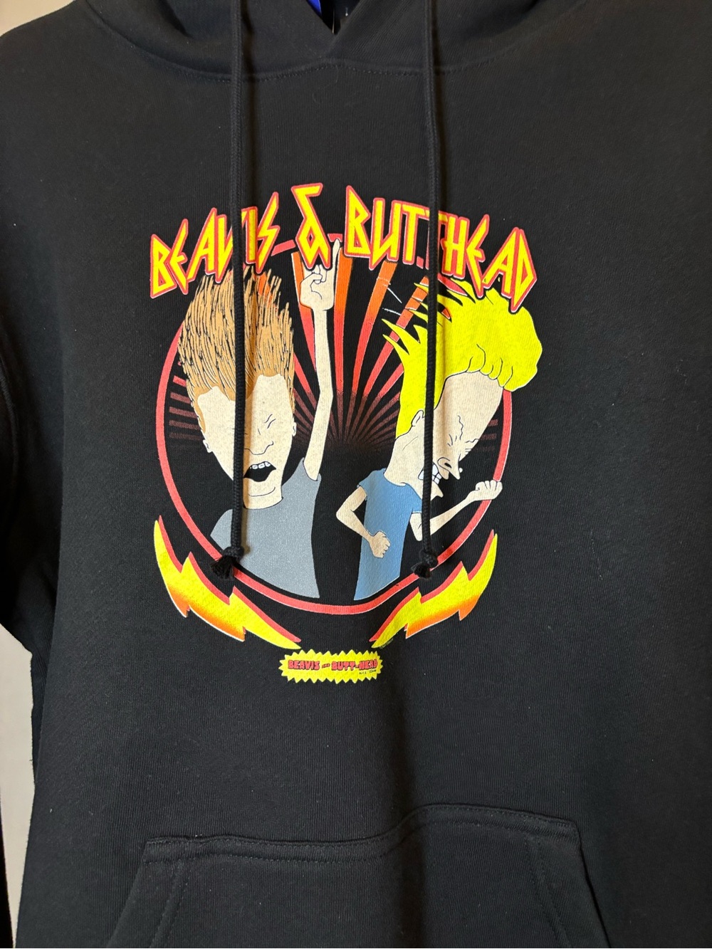 Beavis & Butt-Head Delta Fleece Hoodie Black Graphic Pullover Size L NWT - Picture 3 of 7